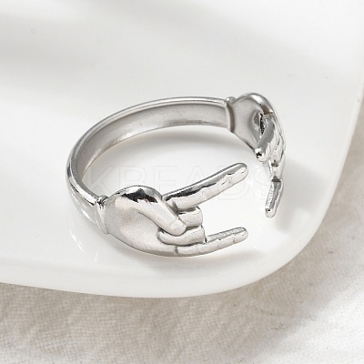 304 Stainless Steel Rock & Roll Hand Gesture Cuff Rings for Women Men LS-RJEW-B118-02P-1