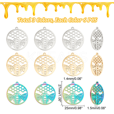 18Pcs 3 Colors 304 Stainless Steel Pendant STAS-DC0012-39-1
