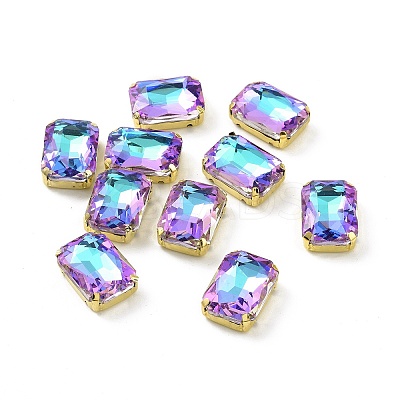 Rectangle Octagon Shape Sew on Glass Rhinestone DIY-E062-01G-01-1