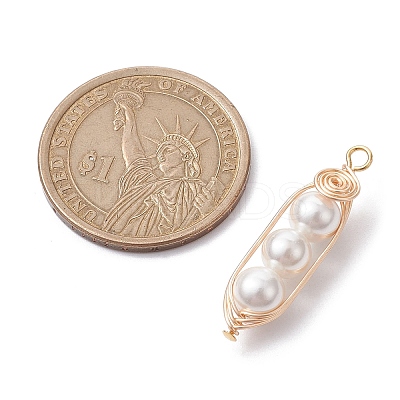 Round Shell Pearl Beaded Pendants PALLOY-TA00104-1