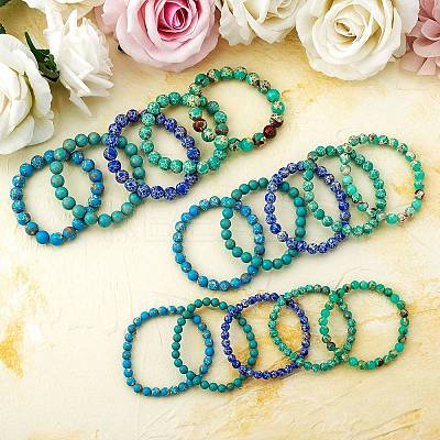 3Pcs 3 Size Synthetic Imperial Jasper Round Beaded Stretch Bracelets Set BJEW-SW00064-33-1