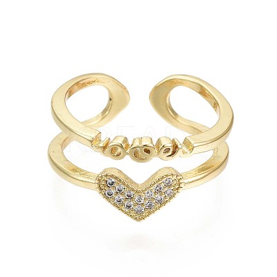 Brass Micro Pave Clear Cubic Zirconia Cuff Rings RJEW-S044-097-NF-1