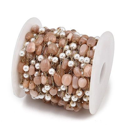 Natural Sunstone Nuggets & 316 Stainless Steel Handmade Link Chains CHS-K021-14G-18-1
