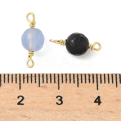 Dyed Natural Agate Faceted Round Connector Charms KK-C097-04G-01-1