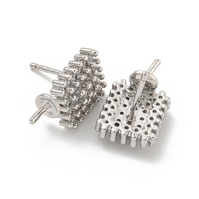 Rack Plating Brass Micro Pave Clear Cubic Zirconia Studs Earrings Finding KK-T072-15P-01-1