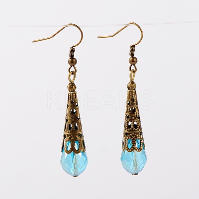 Brass Glass Teardrop Beads Dangle Earrings EJEW-JE01362-1