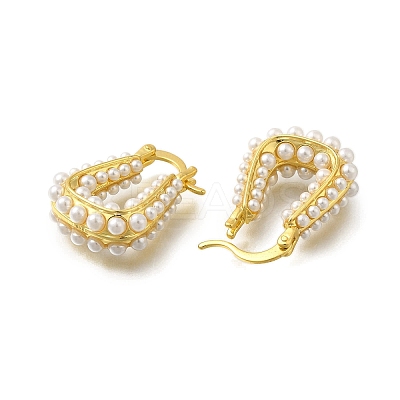 Rack Plating U-Shaped Brass & ABS Imitation Pearl Hoop Earrings EJEW-I310-18G-1