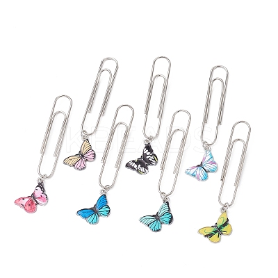 7Pcs 7 Colors Butterfly Alloy Enamel Pendant Bookmarks AJEW-JK00267-1