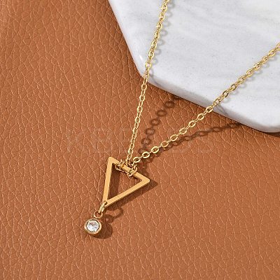 304 Stainless Steel Crystal Rhinestone Geometric Pendant Cable Chain Necklaces NJEW-Z073-01G-02-1