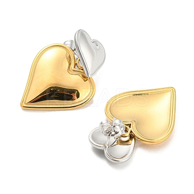 304 Stainless Steel Double Heart Dangle Stud Earrings for Women EJEW-D076-01C-GP-1