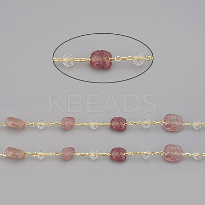 3.28 Feet Handmade Natural Strawberry Quartz Beaded Chains X-CHC-I031-11D-1