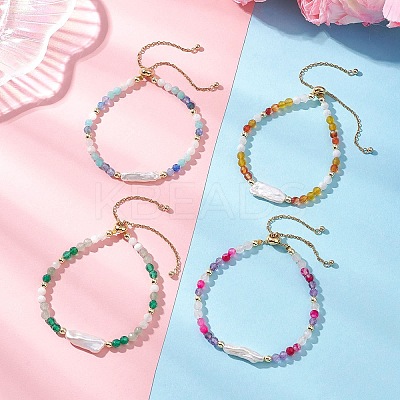 Natural & Synthetic Gemstone & Nuggets Baroque Pearl Keshi Pearl Beads Slider Bracelets BJEW-JB13260-1