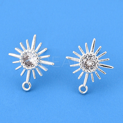 Brass Micro Clear Cubic Zirconia Stud Earring Findings KK-WH0065-18S-1