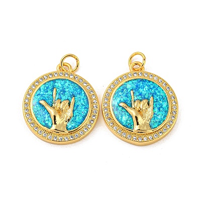 Brass Micro Pave Cubic Zirconia with Synthetic Opal Pendants KK-D096-05A-03-1