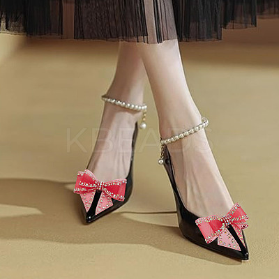 4Pcs 2 Colors Bowknot Polyester Rhinestone Shoe Decorations AJEW-HY0001-80A-1