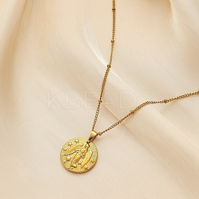 Constellation Coin Stainless Steel Pendant Necklace for Women PW-WG95399-10-1