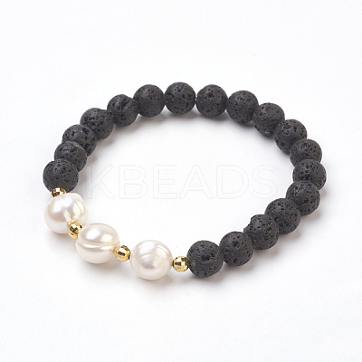 Natural Lava Rock Beads Stretch Bracelets BJEW-JB03880-01-1