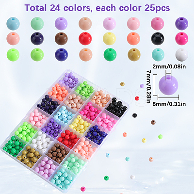 600Pcs 24 Color Opaque Acrylic Beads Sets MACR-SP0001-50B-1