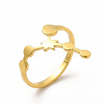 Ion Plating(IP) 304 Stainless Steel Morning Star Open Cuff Ring for Women RJEW-B027-12G-1