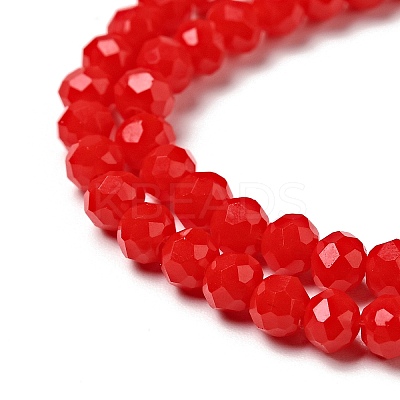 1 Strand Opaque Solid Red Color Faceted Crystal Glass Rondelle Beads Strands X-EGLA-F049A-02-1