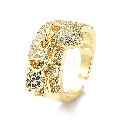 Rack Plating Brass Micro Pave Cubic Zirconia Open Cuff Rings RJEW-C076-08B-G-1