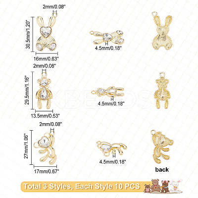30Pcs 3 Style Rabbit & Bear Rack Plating Alloy Pendants FIND-PH0004-08-1