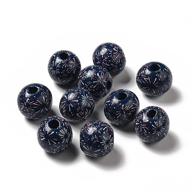 Independence Day Theme Printed Natural Wooden Beads WOOD-L020-B01-1