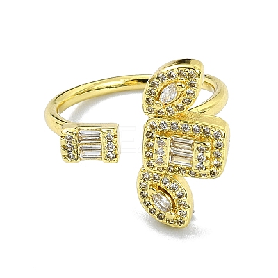 Brass with Cubic Zirconia Open Cuff Ring RJEW-B051-07G-1