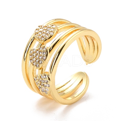 Heart Cubic Zirconia Cuff Finger Ring for Valentine's Day X-RJEW-C004-04-RS-1