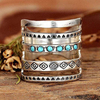 Alloy with Synthetic Turquoise Finger Rings FS-WG0500F-01-1
