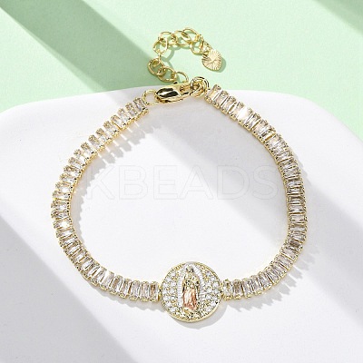 Brass Micro Pave Clear Cubic Zirconia Rectangle Link Chain Bracelets for Women BJEW-U044-01A-G-1