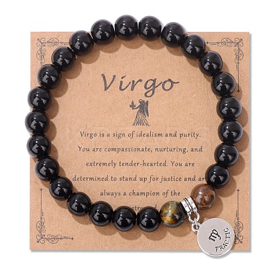 Natural Tiger Eye & Agate Beaded Stretch Bracelets PW-WG52B58-07-1