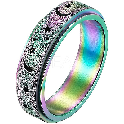 201 Stainless Steel Moon and Star Rotatable Finger Ring MOST-PW0001-005B-01-1