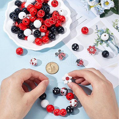 Painted Natural Wood Beads Sets WOOD-SP0001-16-1