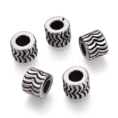 304 Stainless Steel Textured European Style Large Hole Beads STAS-T072-98AS-1