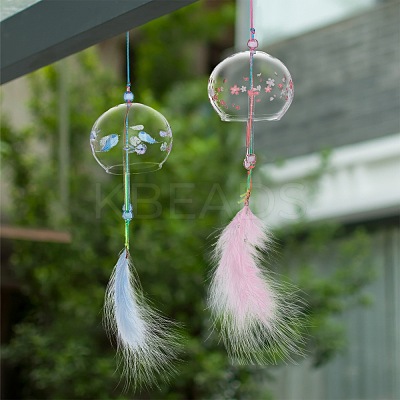 2Pcs 2 Colors Japanese Wind Chimes Glass Wind Bells Handmade Pendants for Birthday Gift and Home Decors HJEW-BC0001-04-1