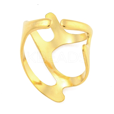 304 Stainless Steel Hollow Irregular Open Cuff Ring for Women RJEW-S406-01G-05-1