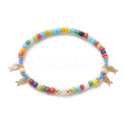 Glass Seed & Natural Pearl Beaded Stretch Bracelet BJEW-JB09268-1
