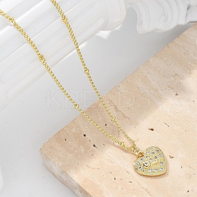 Brass Micro Pave Clear Cubic Zirconia Heart with Key Pendant Necklaces for Women NJEW-M088-02G-01-1