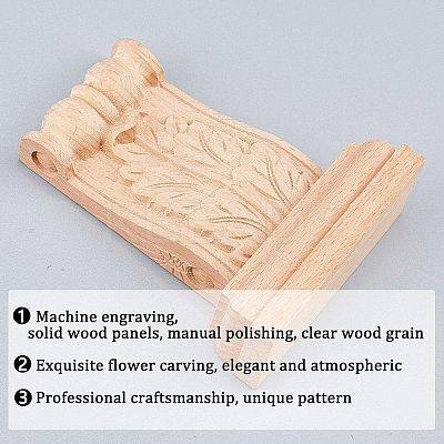 Natural Solid Wood Carved Onlay Applique Craft WOOD-WH0104-39-1