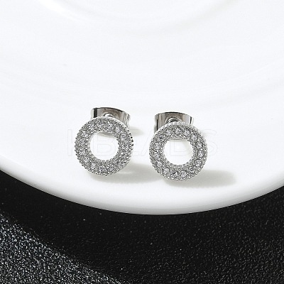 304 Stainless Steel Micro Pave Clear Cubic Zirconia Stud Earrings STAS-Z107-01P-02-1