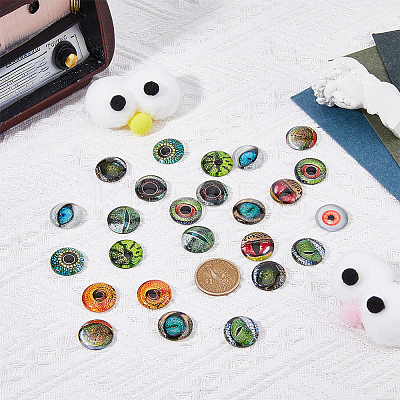 12 Sets 12 Style Luminous Self Adhesive Glass Eyes Cabochons GLAA-CA0001-58-1