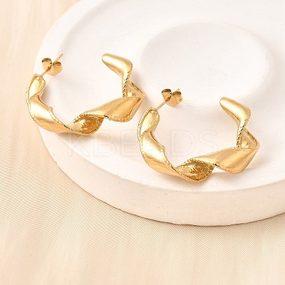 304 Stainless Steel Twist C-Shaped Stud Earrings EJEW-A139-01G-1
