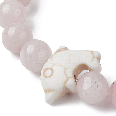 Natural Rose Quartz & Synthetic Turquoise Dolphin Beaded Stretch Bracelets BJEW-JB09830-02-1