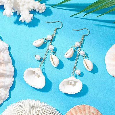 304 Stainless Steel Shell Shape Dangle Earrings EJEW-JE06382-01-1