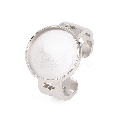Hollow Star 304 Stainless Steel Open Cuff Ring Components STAS-F366-07D-P-1