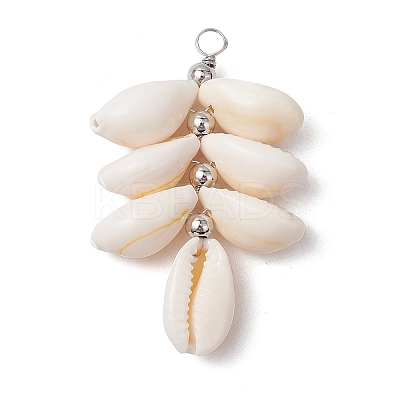 Natural Cowrie Shell Color-Changing Cluster Pendants PALLOY-JF03560-02-1