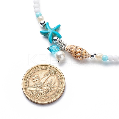 4Pcs 4 Style Natural Pearl & Shell & Dyed Synthetic Turquoise Beaded Necklaces Set NJEW-JN04039-1