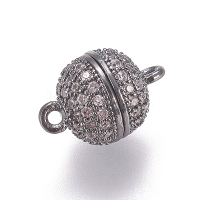 Brass Micro Pave Cubic Zirconia Magnetic Clasps with Loops ZIRC-G097-01-1