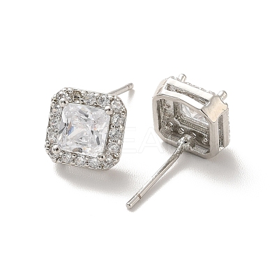 Clear Cubic Zirconia Square Stud Earrings EJEW-K093-19P-1